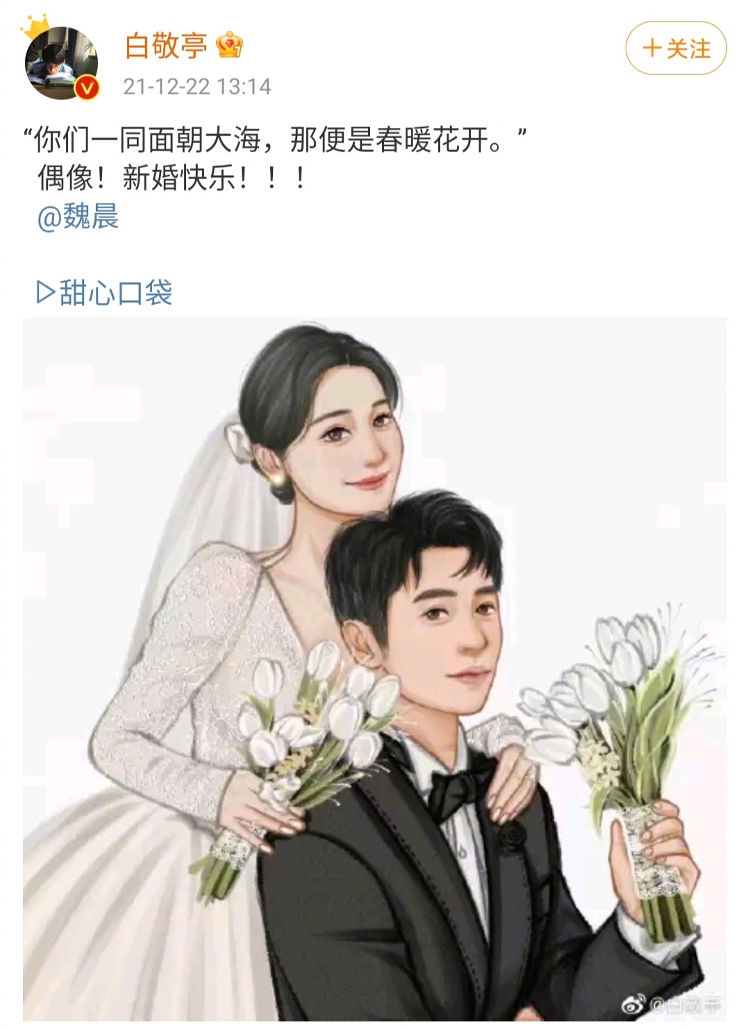 白敬亭|白敬亭祝偶像魏晨新婚快乐，还卡点1314，这位粉丝真的很用心了