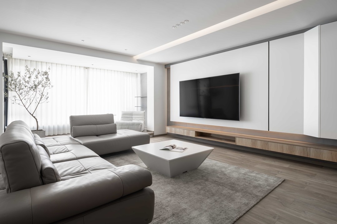 200㎡现代简约，原木、纯白、浅灰三色融合，打造通透空间