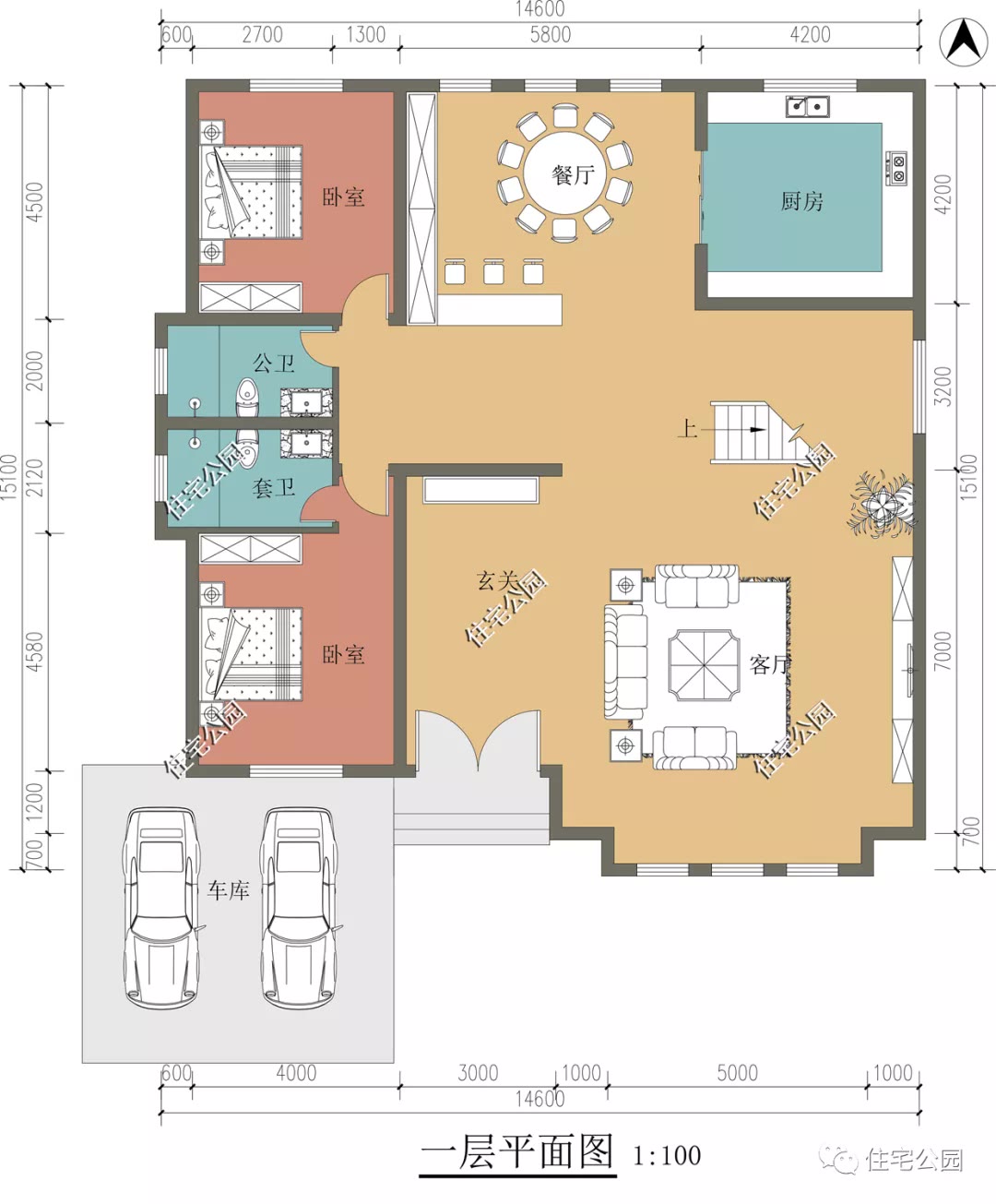 |旋转楼梯+开放车库，14×15温馨别墅，简单布局舒享生活
