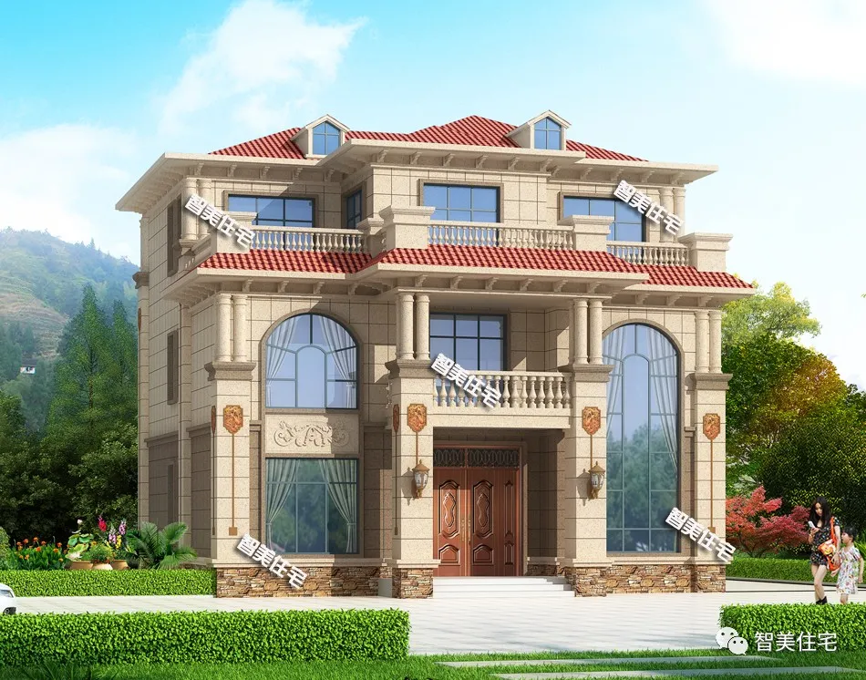 |两层半的欧式别墅真漂亮，有堂屋有地下室，建在老家可威风