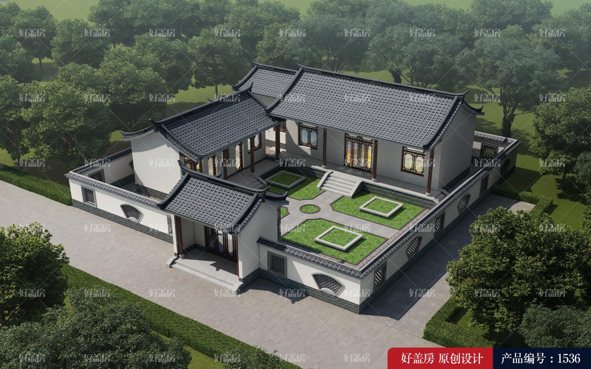 |一层中式四合院效果图