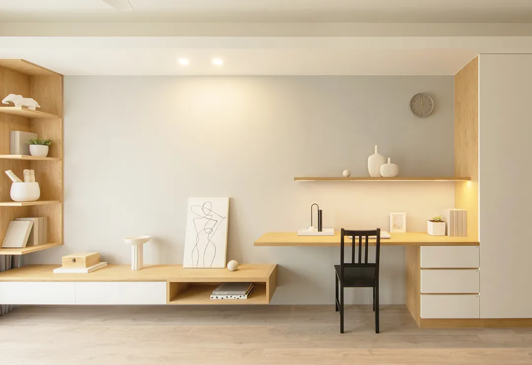 装修案例 | 83平米简约风,温暖木色搭配奶茶色,空间单纯中保有温度!