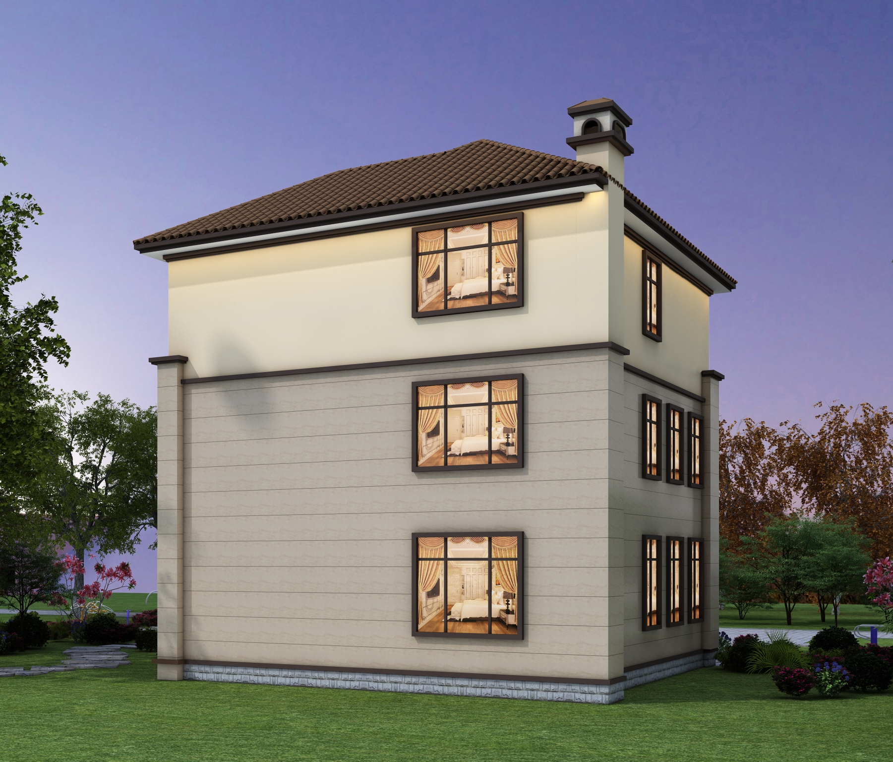 |新中式三层住宅，方正户型布局