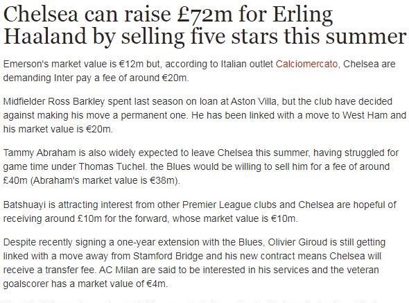 切爾西|切爾西：圖赫爾計劃出售5名球員，為引進哈蘭德，籌集7200萬英鎊