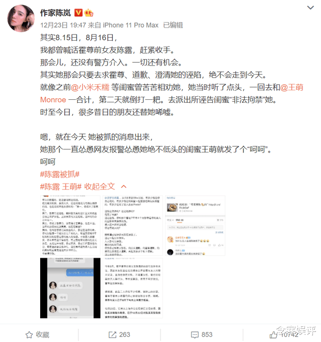 关之琳|知名作家回应陈露被抓,请感谢她的闺蜜王萌,这是催促报警的下场