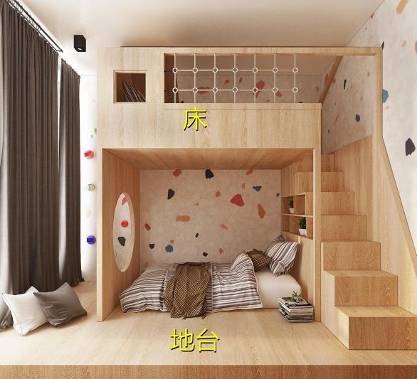 |上床下地台，家有二娃再也不愁没地睡了！侧边还有攀岩墙供玩耍