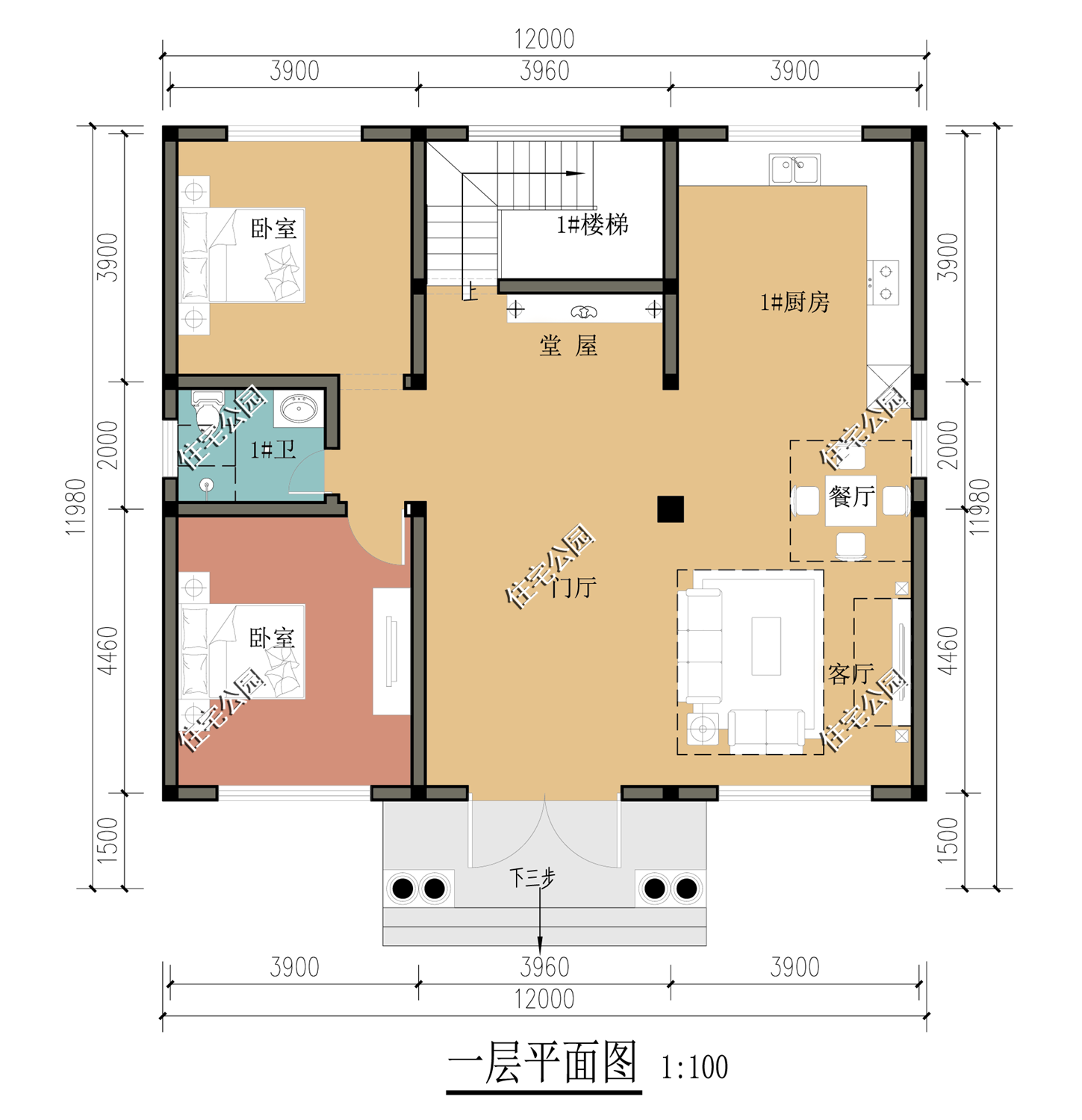 |8月份就盖这栋房子吧，12×12米的尺寸方方正正，6间卧室舒适大气