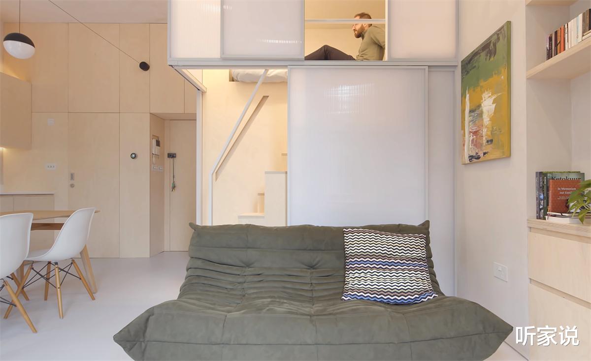 他翻新29㎡蜗居：拆掉隔断做全开放空间，利用3米4层高做夹层卧室