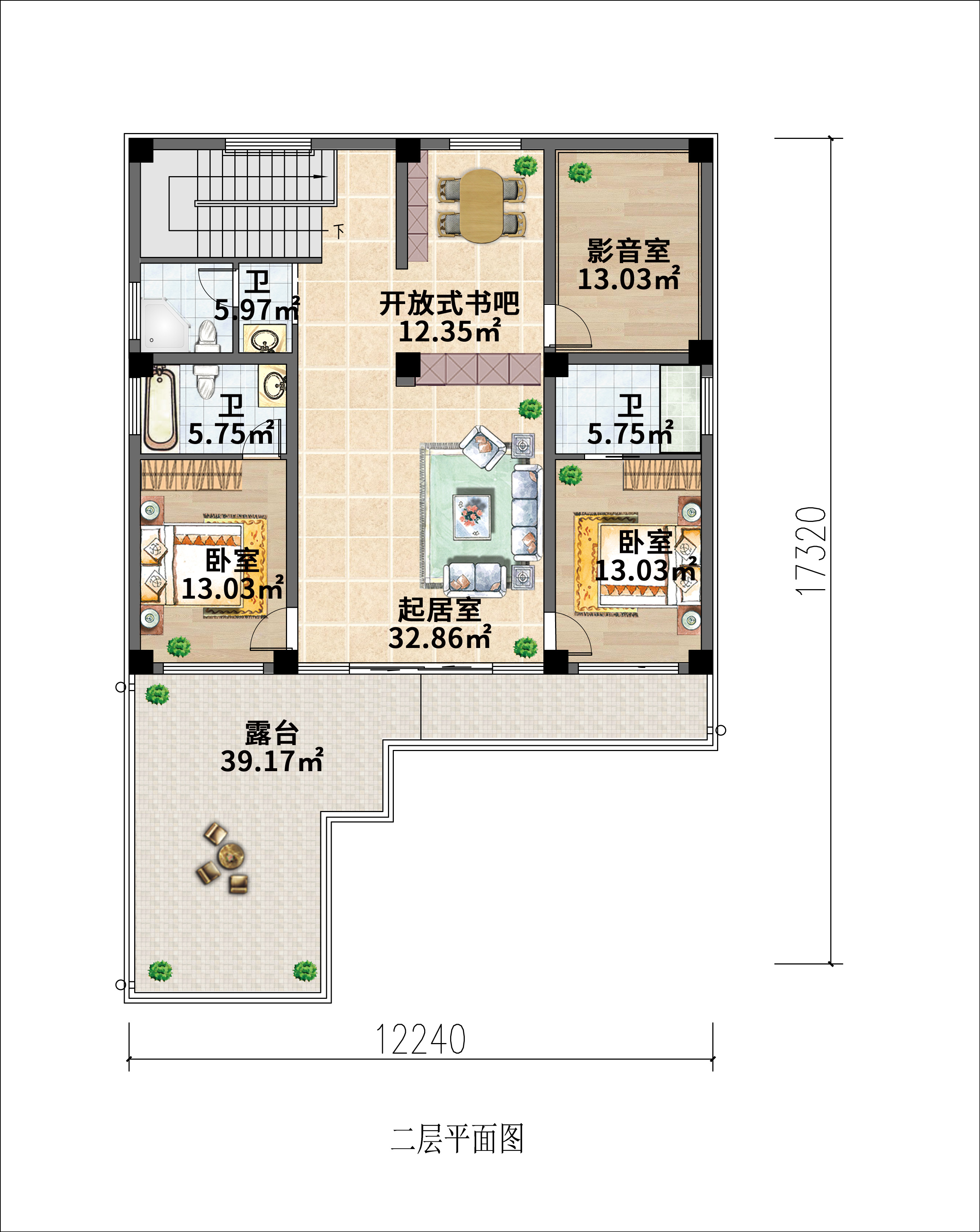 |新中式二层住宅，4房2厅的舒适布局
