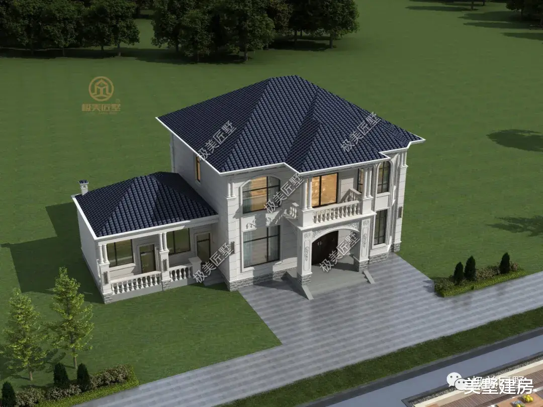 |简欧风格占地167平的二层简欧别墅,厨房设在偏房!