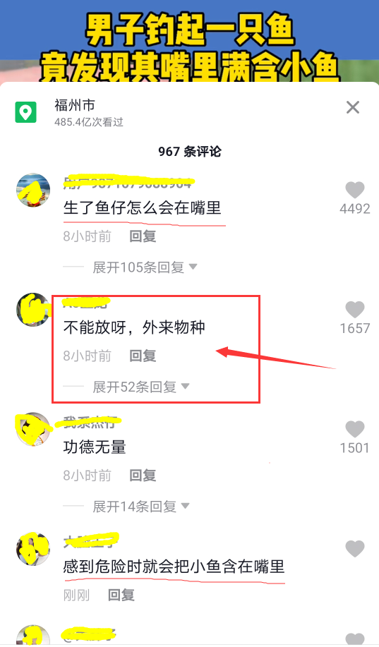 |福建一男子钓上漂亮小鱼，嘴里全是鱼仔，网友：手下留情，别放！
