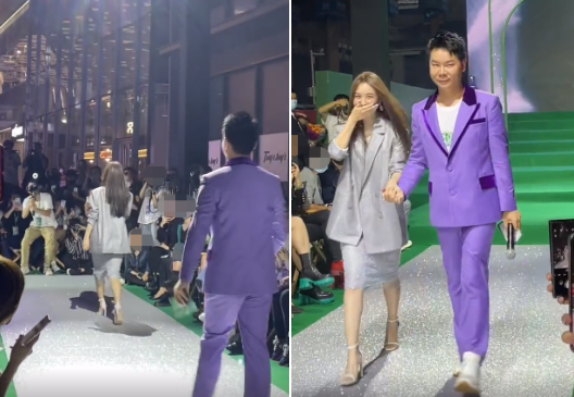 邓文迪|李菲儿走秀现场意外摔倒！单膝跪地防止走光，躲男主持怀里太害羞