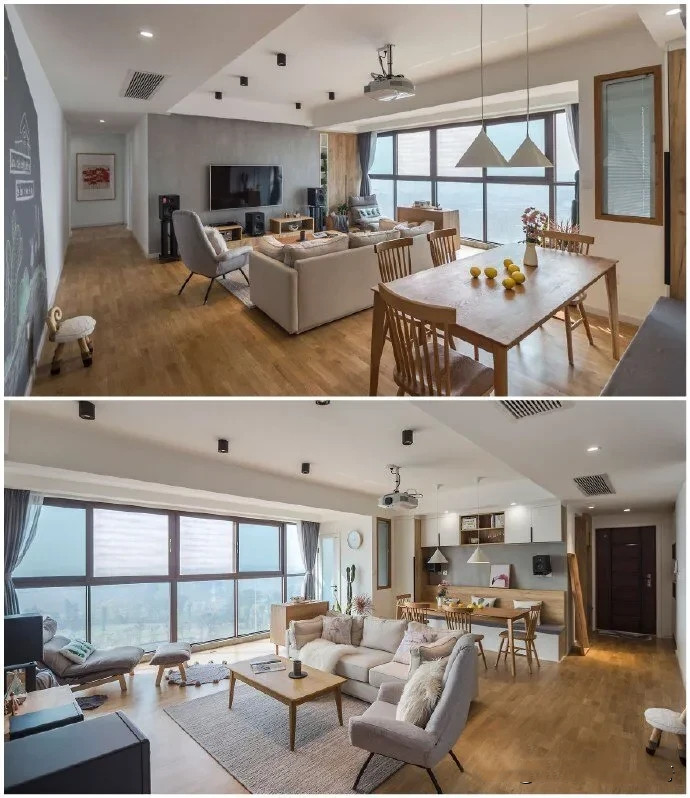 135平米简约的原木风新房完工，清新舒适，入户就被迷住了