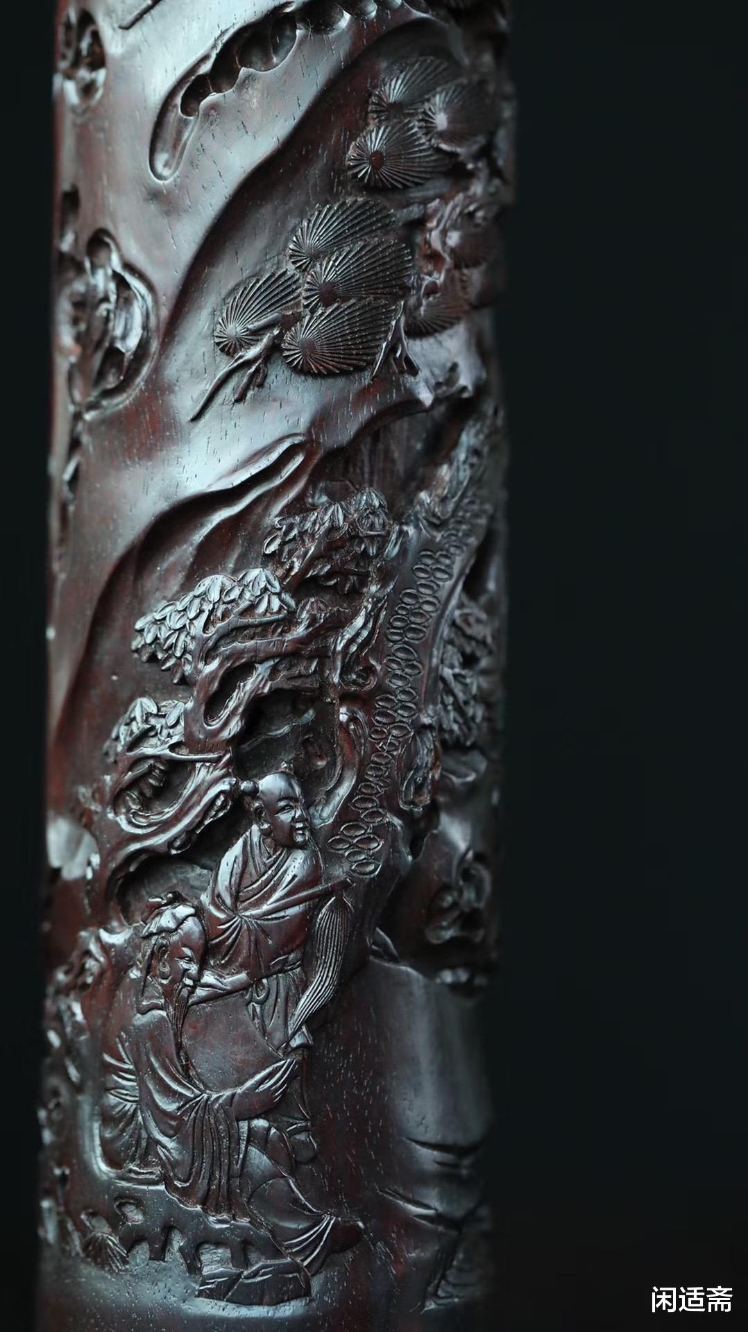 小叶紫檀|文人雅趣，小叶紫檀，高士抚琴图，案头香筒