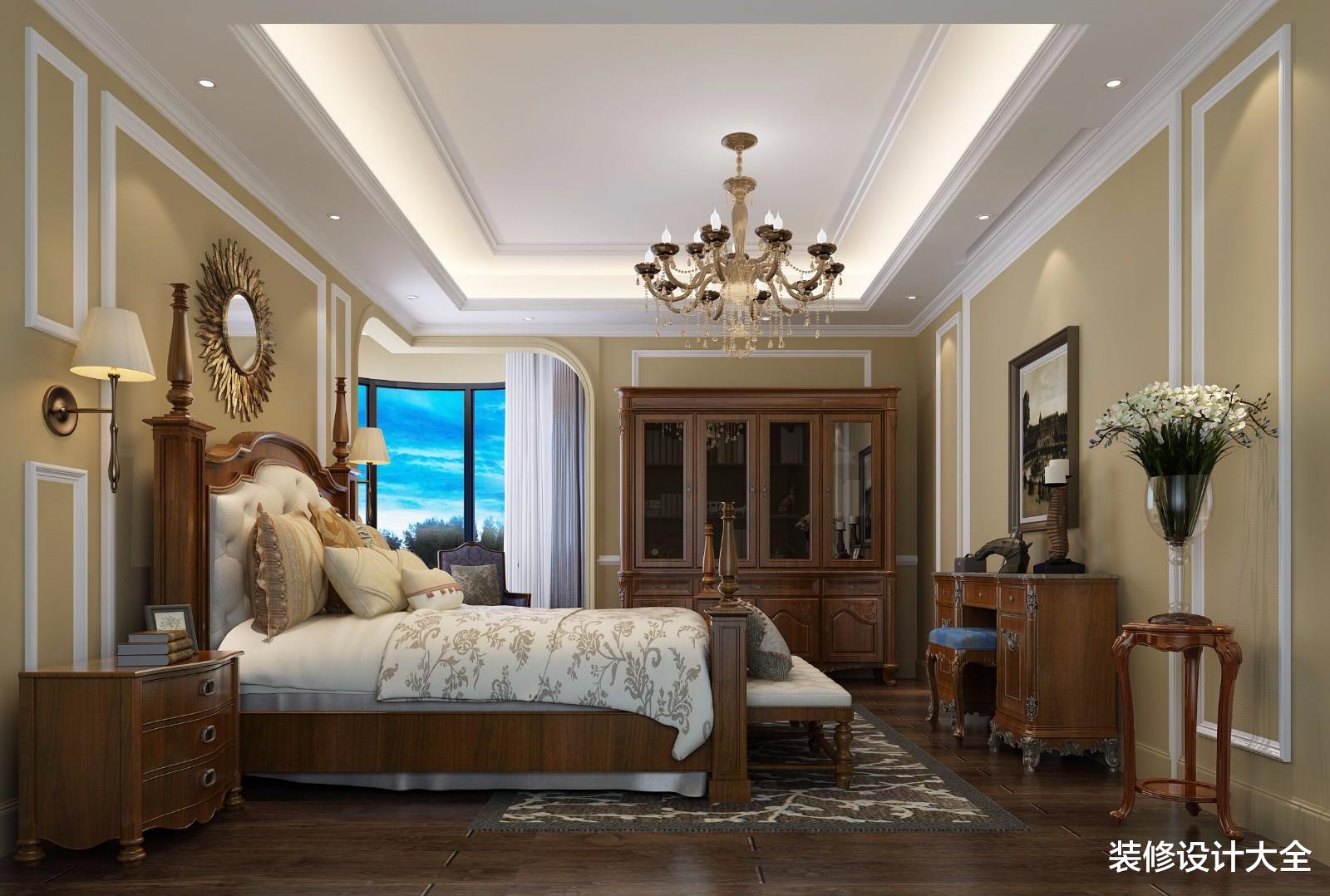 195㎡四房美式设计！异型天花造型搭配白色护墙板，端庄大气！