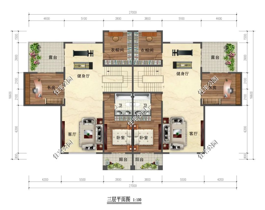 适合兄弟自建的农村双拼别墅，27×16米三层大宅，这样建房才和谐