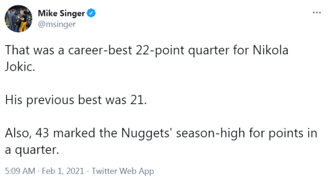 约基奇|47+11+5！约基奇刷爆七大纪录，吊打2亿中锋终结爵士11连胜