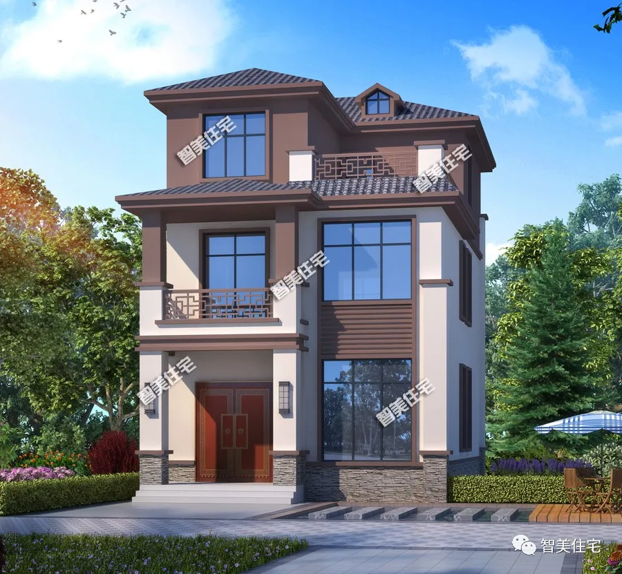 |3款小面宽设计的新中式别墅，30万左右建新房，这几栋都合适！