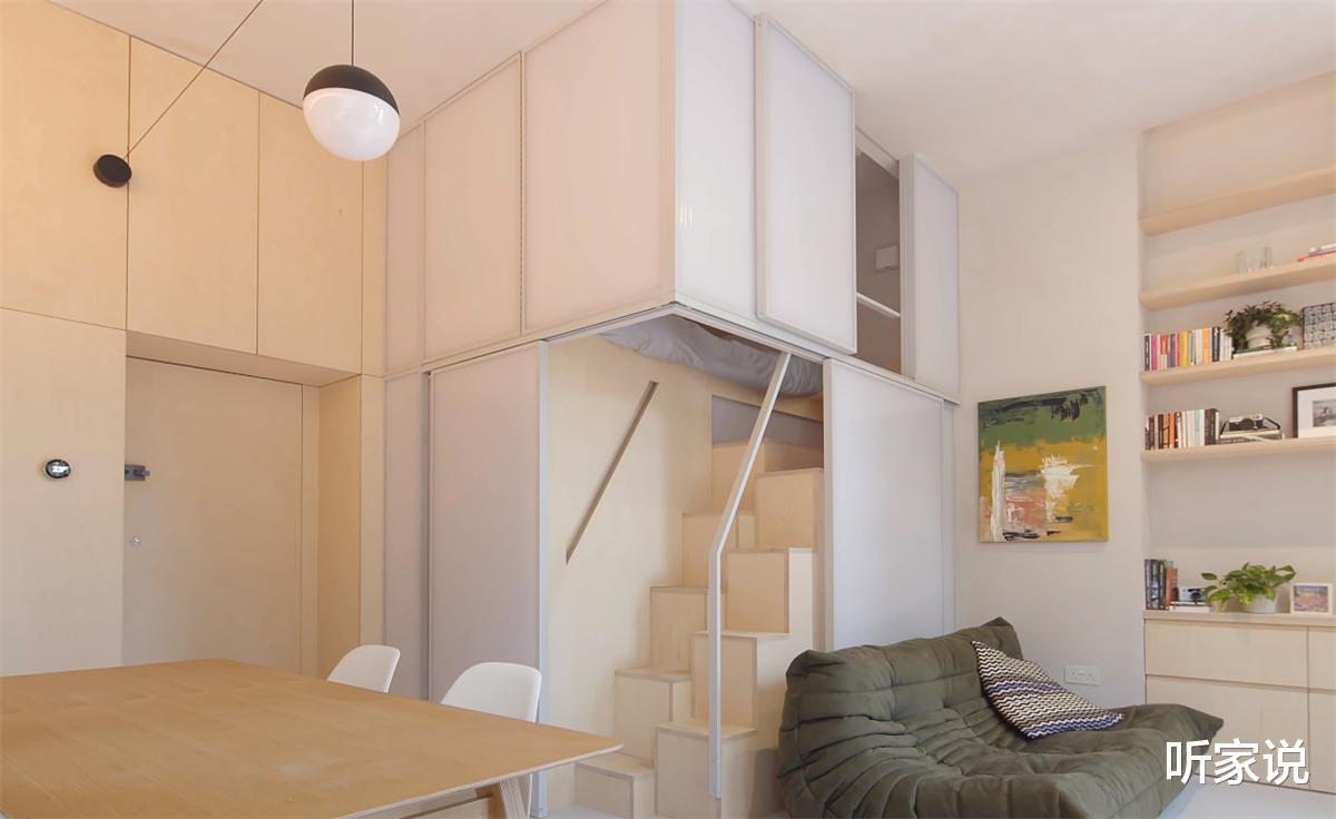 他翻新29㎡蜗居：拆掉隔断做全开放空间，利用3米4层高做夹层卧室