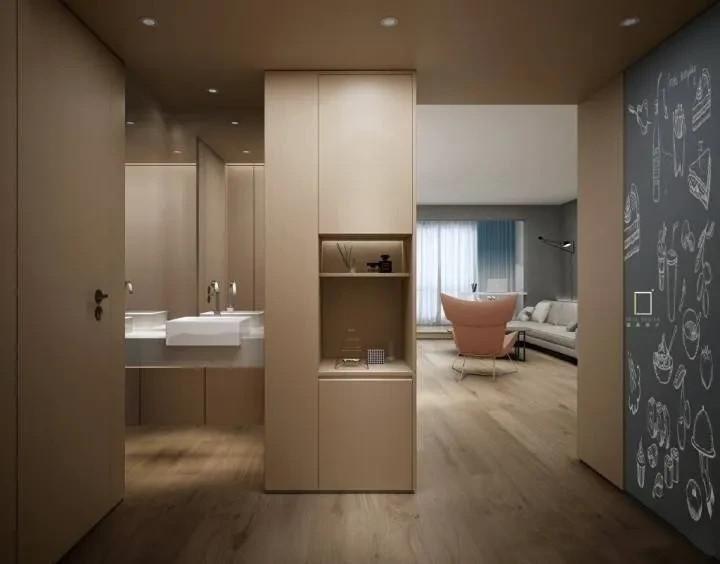 118平米的现代简约风，入户整个空间大气迷人，开放式的设计好看