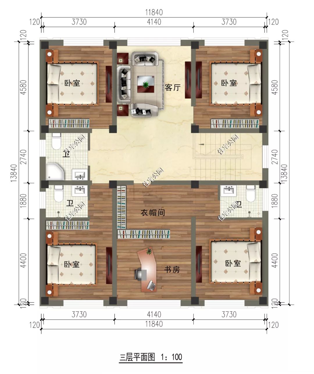 舒适观景台+室外楼梯+一楼商铺，11×19米商住两用别墅