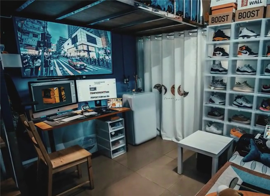 |男生改造13㎡一人居，打造整面球鞋墙，蜗居变成精致独居小屋