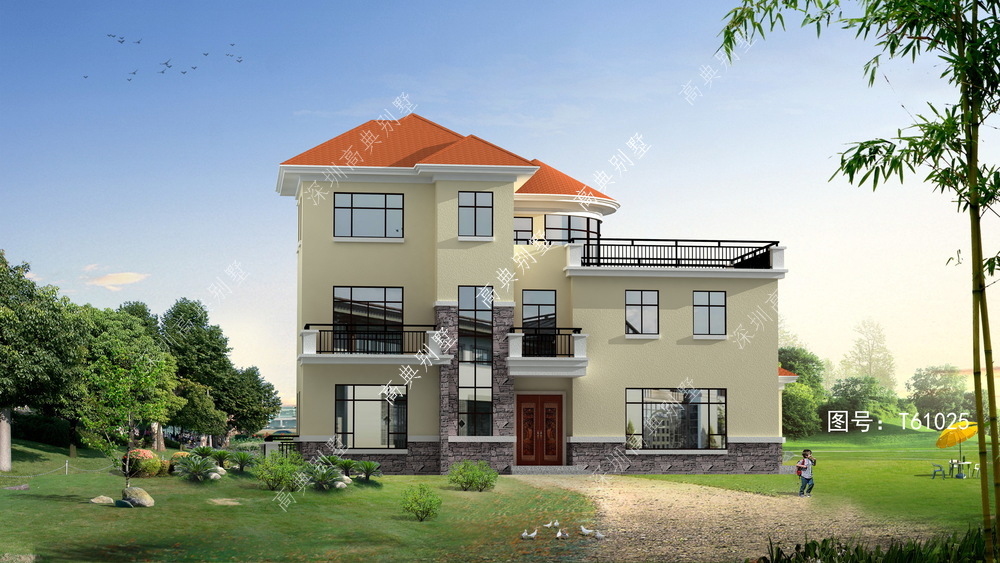 三层农村别墅，整体采用欧式风格，家乡建栋充满羡慕的眼光看你。