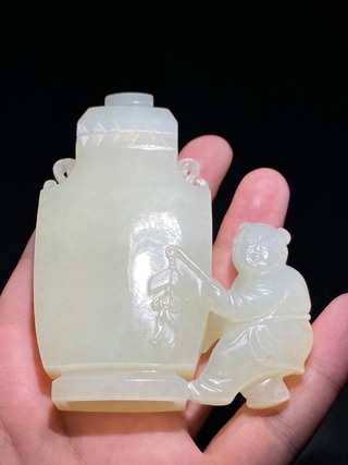 和田玉籽料|清 和田玉籽料 白玉 吉庆童子 玉瓶