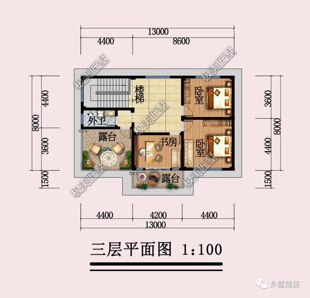 别墅|13米×8米，占地百来平，三层坡屋顶别墅这样建准没错