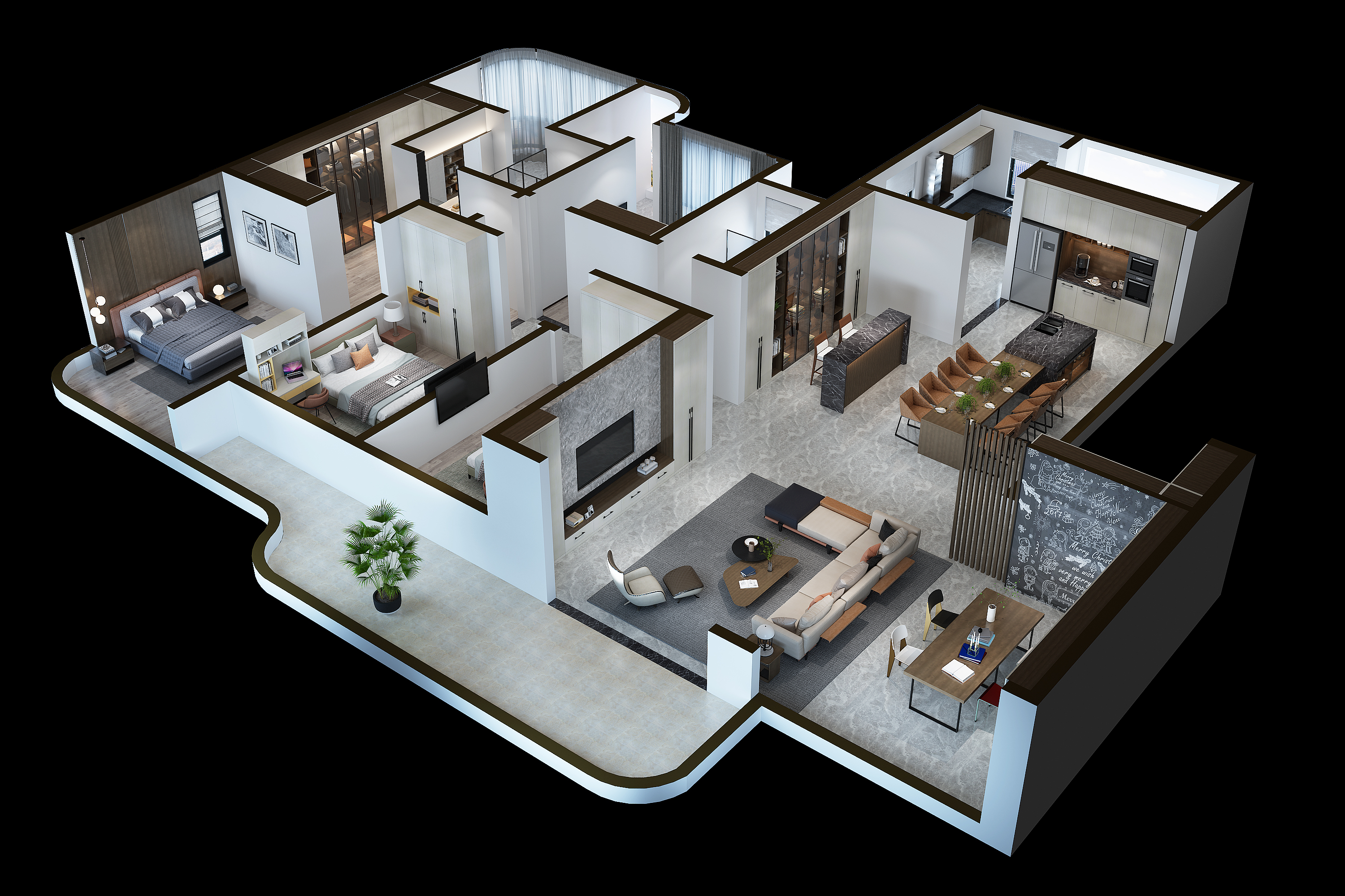 分享几套优秀家装整体效果鸟瞰图。