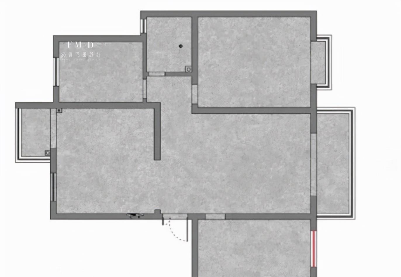沙发墙后方只拆一半，多出整墙书柜，还有L型书桌双人办公不愁！