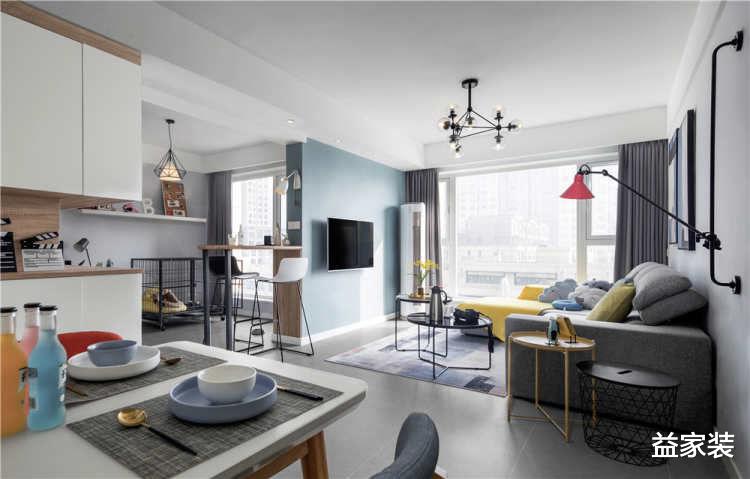 开放式书房+吧台，你想要的这个家都有！色彩鲜明充满活力