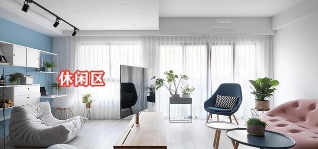 |客厅和南次卧打通融合，清爽开阔，半墙设计重组空间，分出健身区