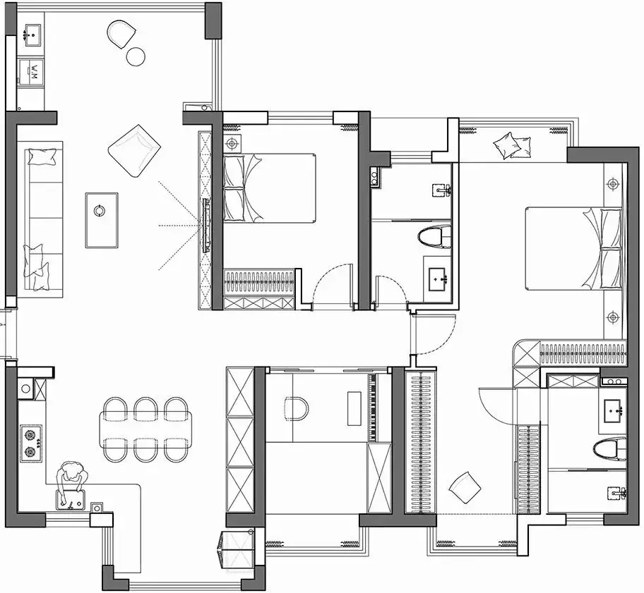 |126平现代简约三室,线条时尚质感高级
