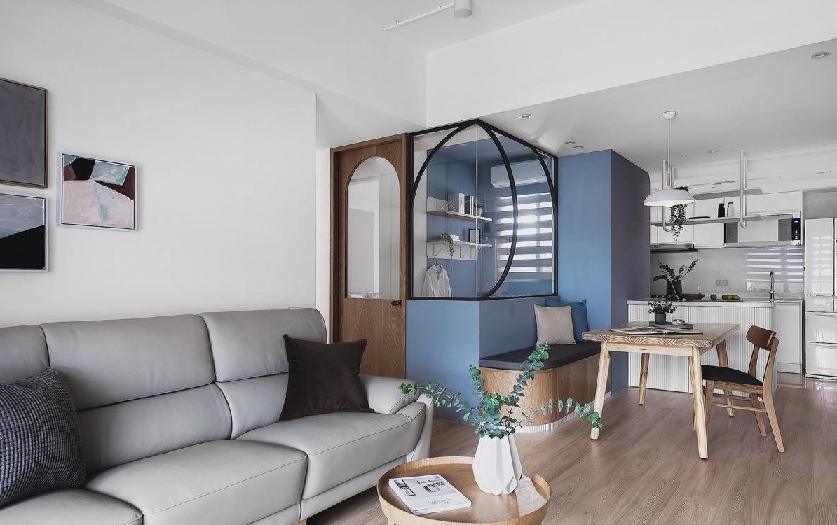 |66平二居小户型设计，蓝色系的北欧风空间美感，合理布局让空间更宽敞！