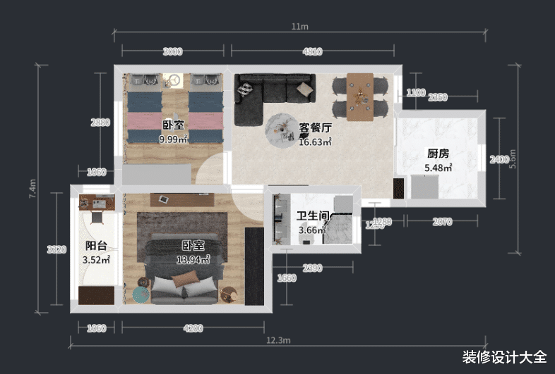 70㎡两房现代设计，软装撑起整个家装风格！