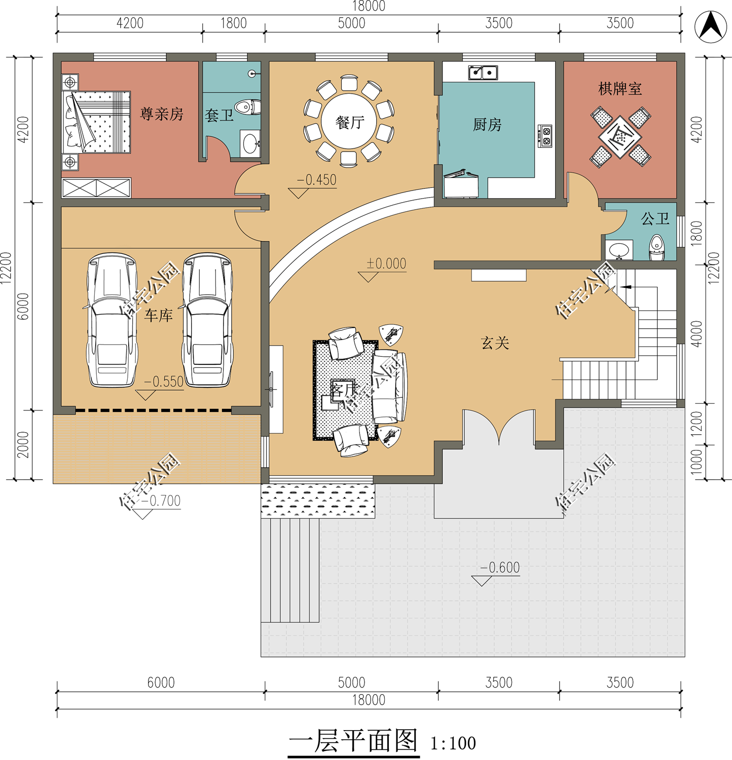 |下沉式客厅、封闭车库，18×12米现代风二层农村别墅，美的没话说