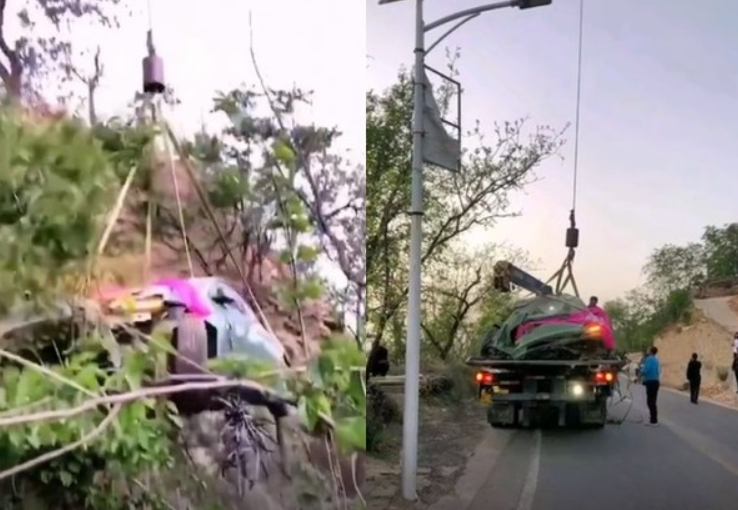 大国将苓 陕西一特斯拉婚车跌入山沟，疑刹车制动失灵