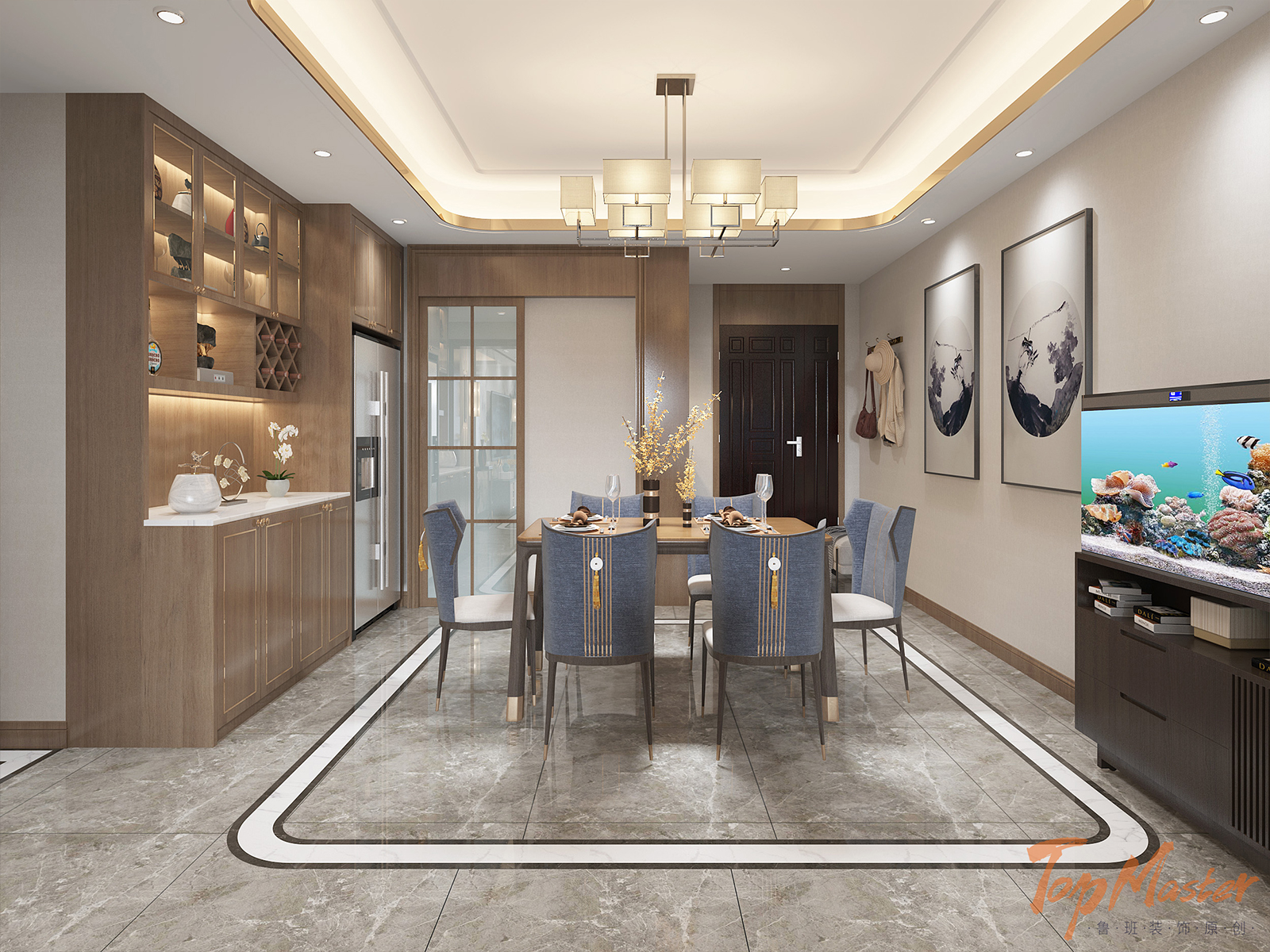 【鲁班装饰】时代俊园184㎡新中式风格,品味和韵味的高级感