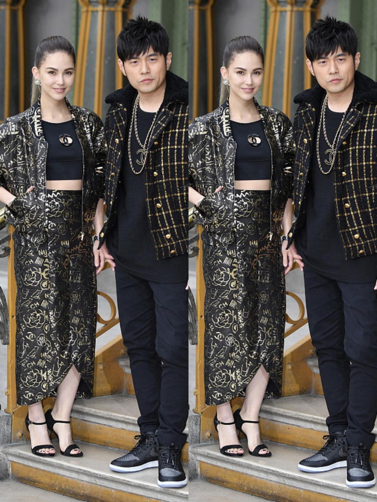 昆凌|昆凌和老公周杰伦同框，身穿黑金套装真有气场，身材看着也挺苗条