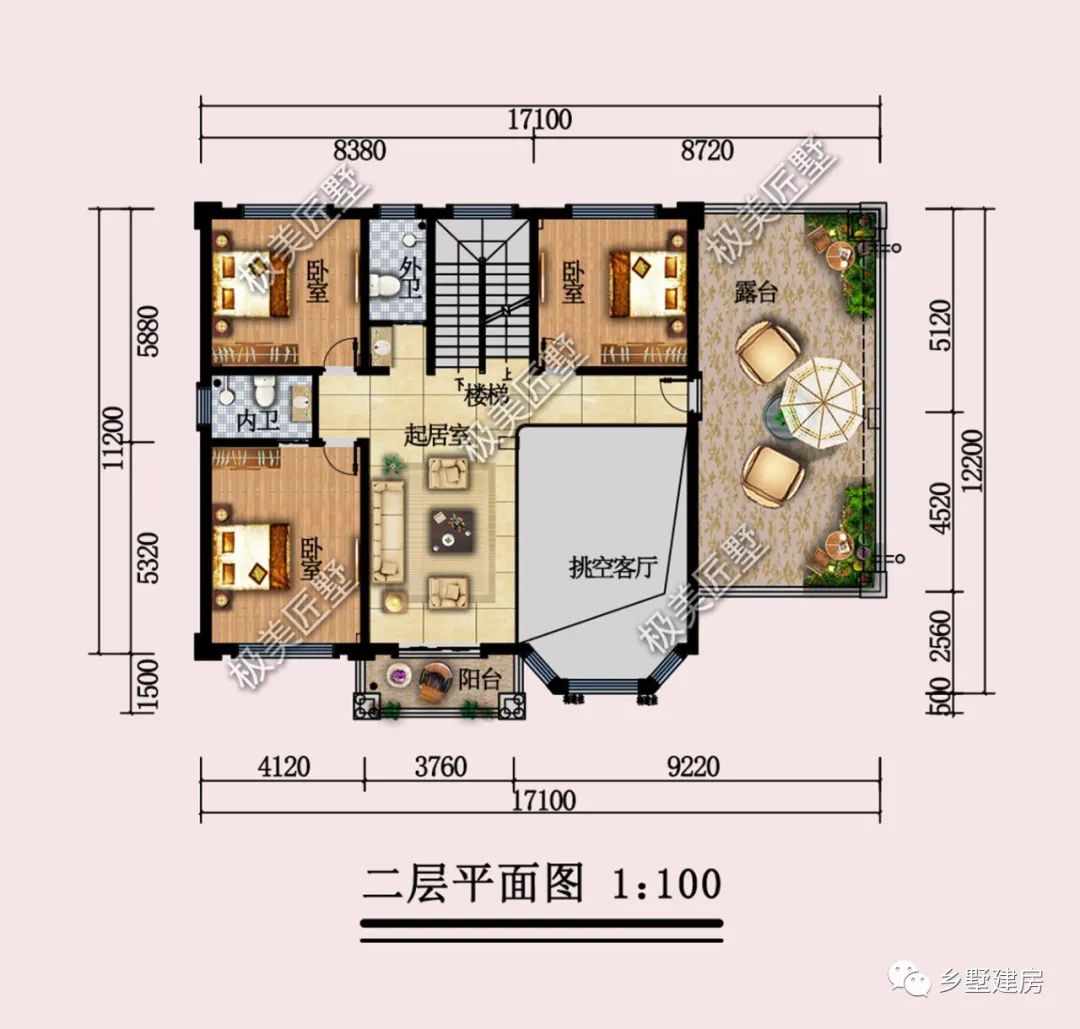 开间17，进深12米，建造简欧三层自建房，功能齐全舒适