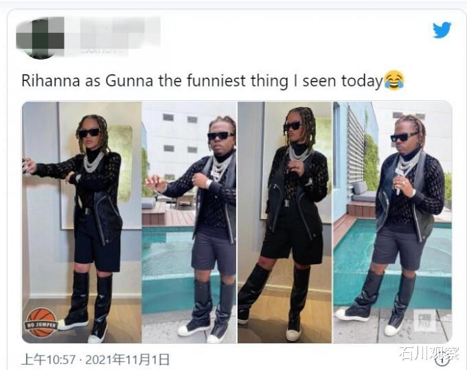 张若昀|歌手蕾哈娜万圣节打扮成Gunna，被逗乐的粉丝说“她穿得更好”