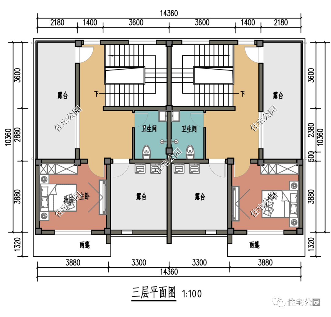 |14×11米三层新中式双拼，能跟兄弟一起建房可真好