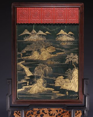 紫檀|旧藏，紫檀嵌百宝碧玉“太平有象”插屏