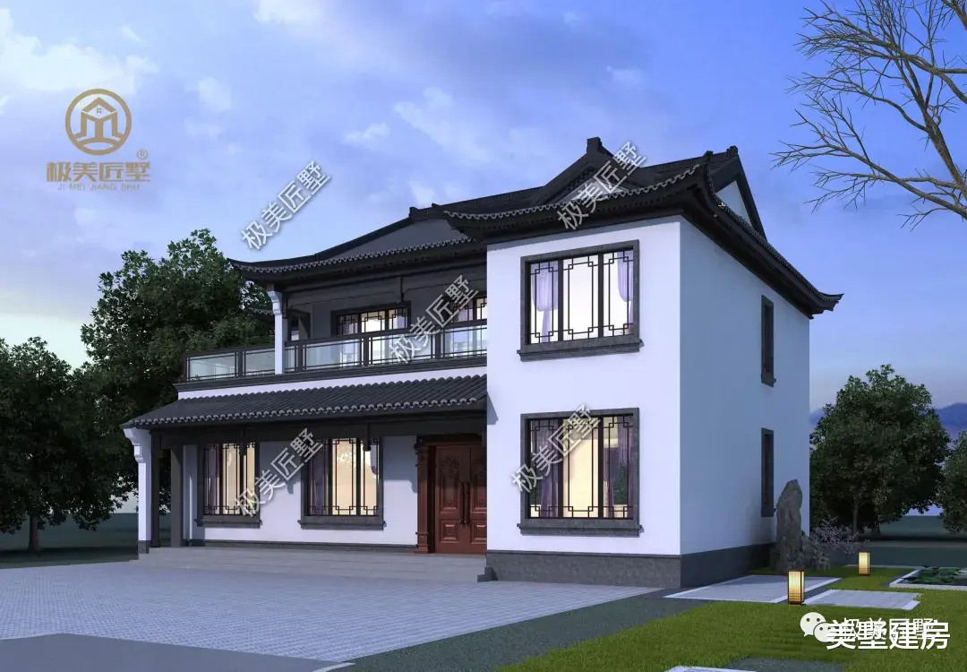 中式风两层别墅，露台凉亭多惬意，你愿意回家建一栋吗？