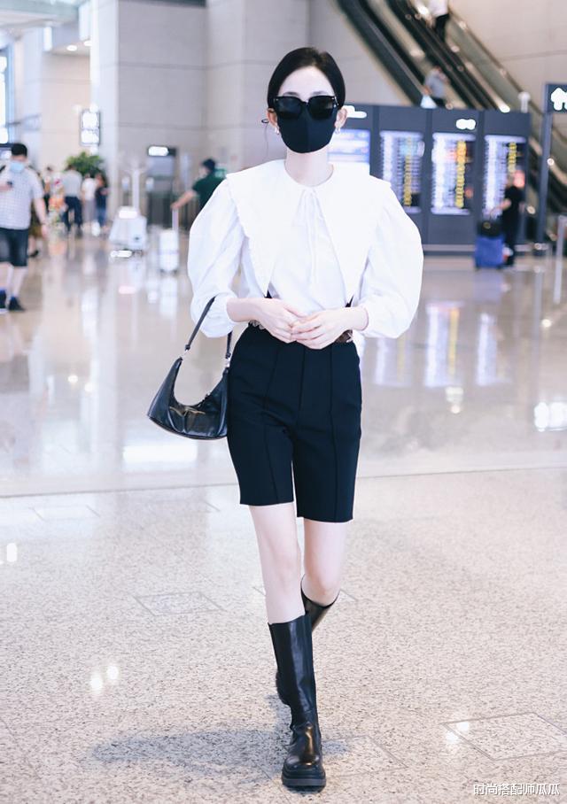 时尚搭配师瓜瓜|?娜扎不刻意打扮也很美，穿娃娃衬衫配五分裤走机场，高级还时髦