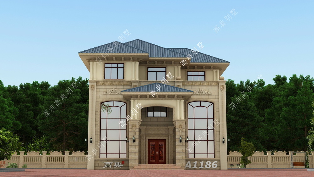 常见的欧式别墅，设计大方，外观精美，建栋生活温馨舒适。