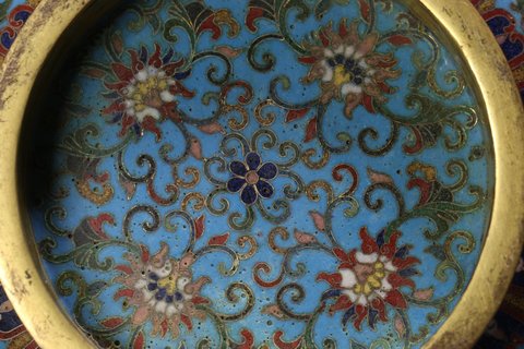 |清 铜胎景泰蓝双象耳香炉摆件