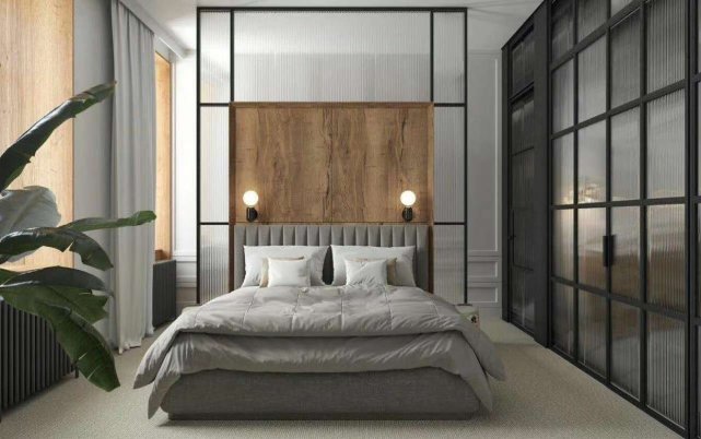 124平原木色与绿色搭配的橱柜，是客厅一道亮丽的风景线