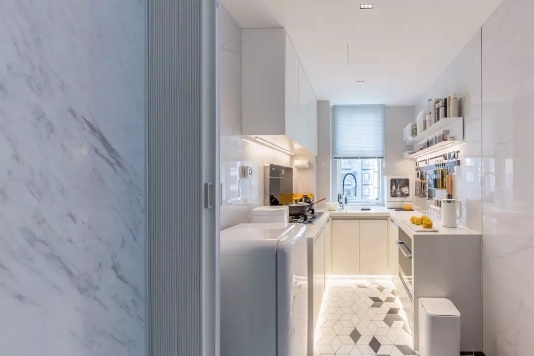 背景墙|64平二居室简约风，几何六边砖搭配温馨木质，漂亮！